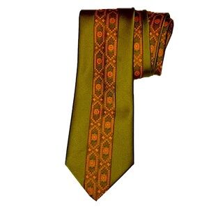 Vintage Polyester tie, 70s, 80s, olive green and orange, 54”